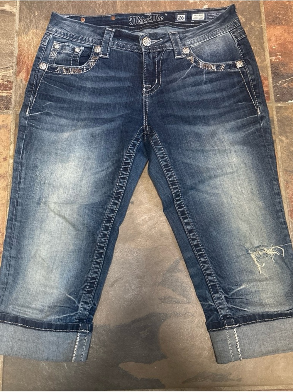 Miss Me Dark Indigo Cropped Distressed Jeans